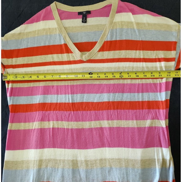 Y2K GAP Striped Yellow Pink Orange Vneck Sweater Large Stretch Cotton Blend - Picture 3 of 5